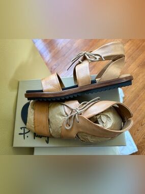 P. MONJO Women’s Tan Leather Lace-up Sandal, Sz EU41/US 10-10.5M, NWT